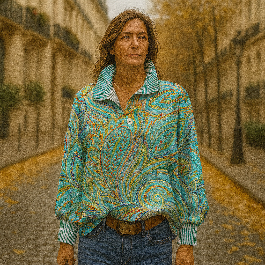 Maria Lopez Vintage – Turquoise Paisley Swirl Blouse