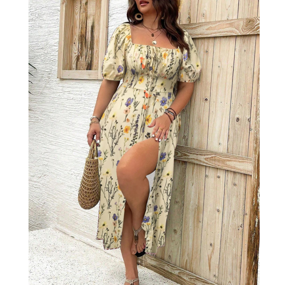 Vivienne – Classy Plus Size Puff Sleeve Maxi Dress
