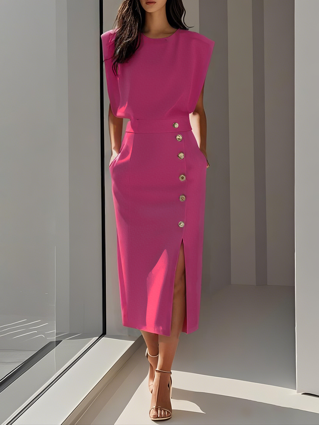 Una – Button Detail Midi Dress
