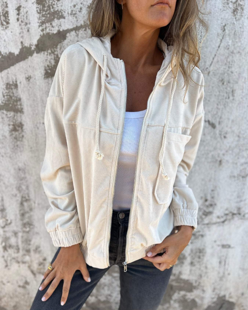 Danna | Corduroy Hooded Zip Jacket
