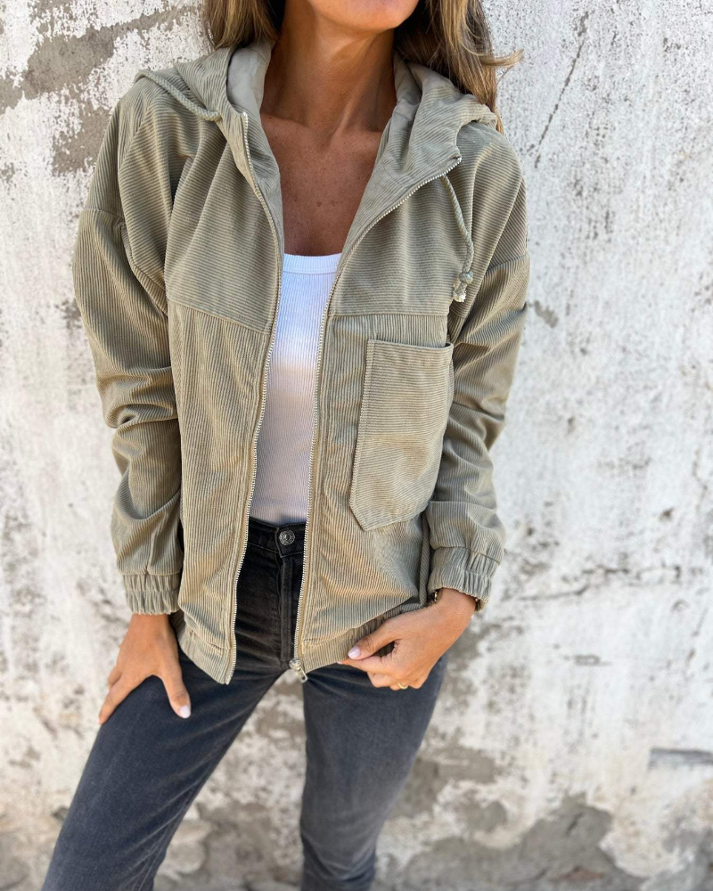Danna | Corduroy Hooded Zip Jacket