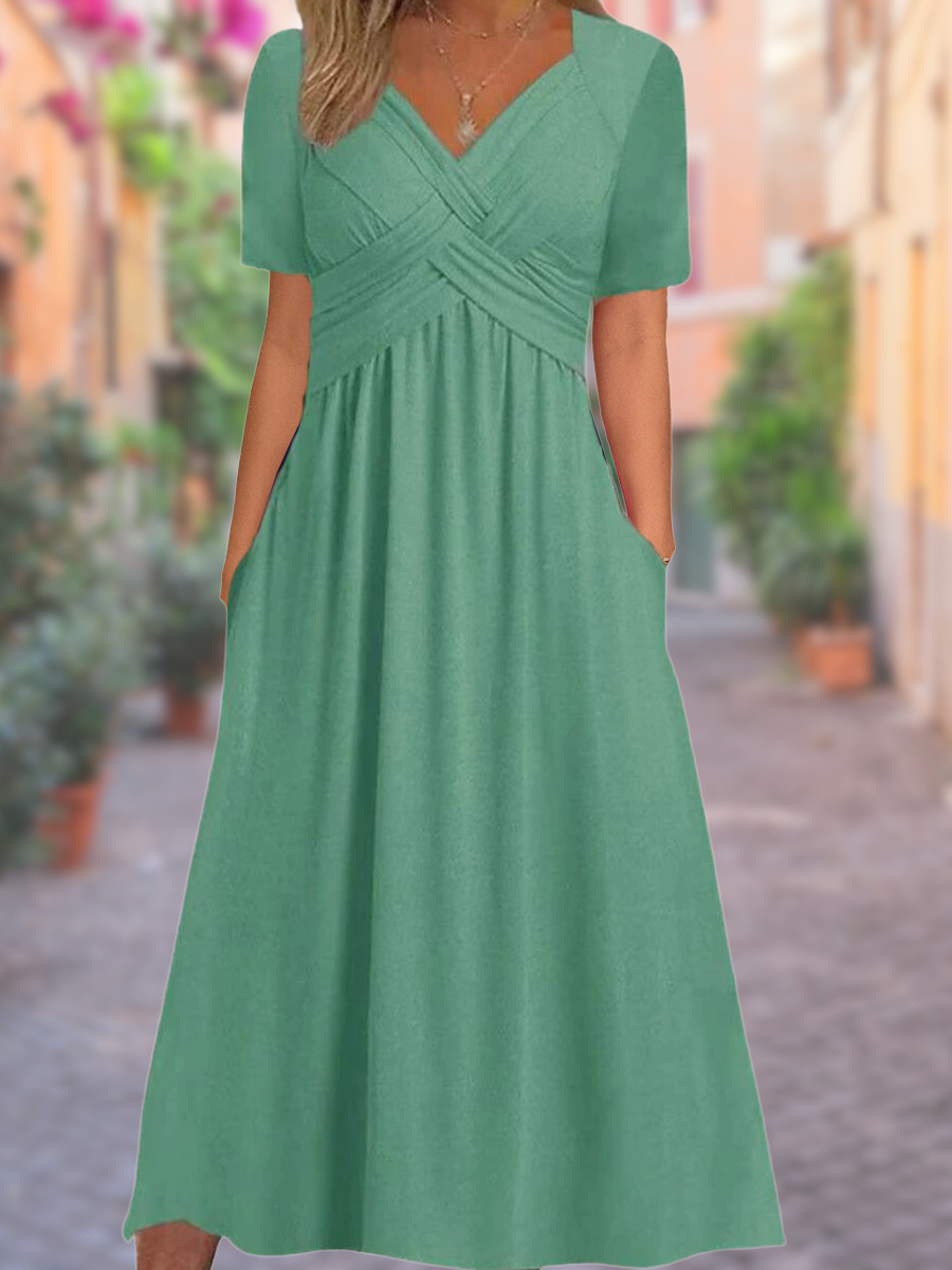 Viola – Empire Midi Dress with Crossover Detail