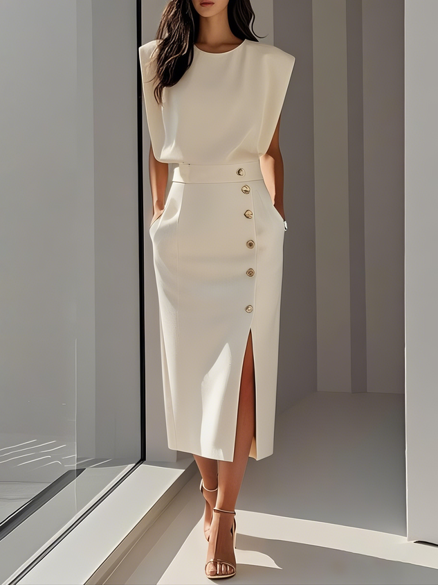 Una – Button Detail Midi Dress