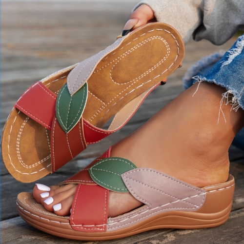 Liora – Leaf Detail Slip-On Sandals