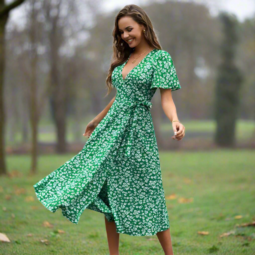 Fritha – Floral V-Neck Midi Dress
