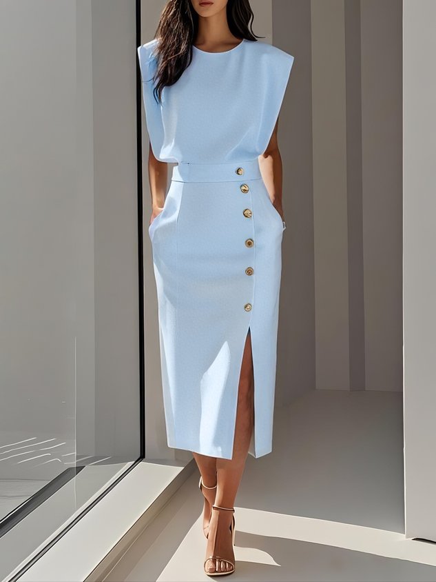 Una – Button Detail Midi Dress