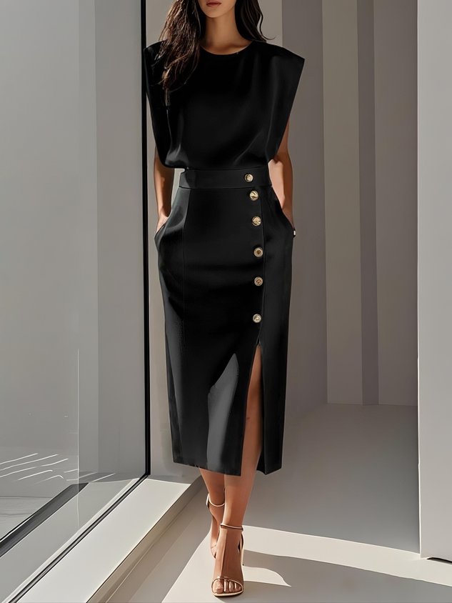 Una – Button Detail Midi Dress