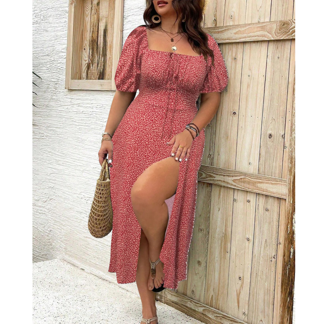 Vivienne – Classy Plus Size Puff Sleeve Maxi Dress