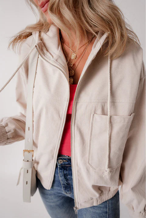 Danna | Corduroy Hooded Zip Jacket