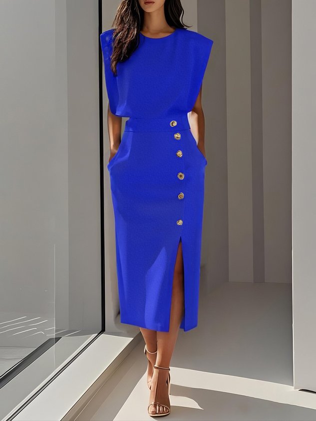 Una – Button Detail Midi Dress