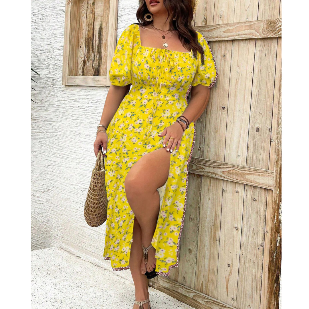 Vivienne – Classy Plus Size Puff Sleeve Maxi Dress