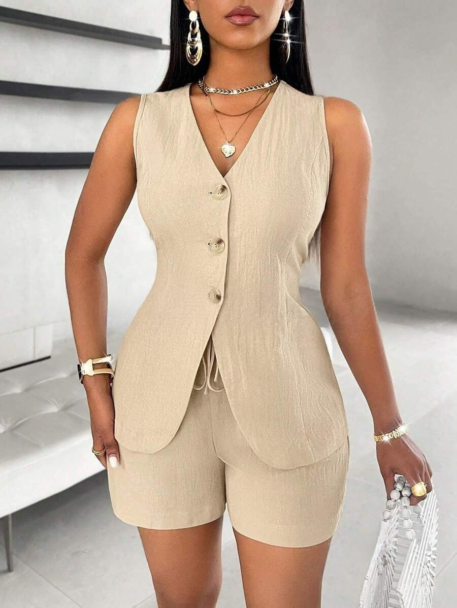 Fenton – Sleeveless Buttoned Top &amp; Shorts Set