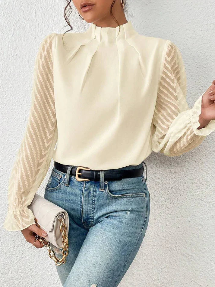 Tegan – Pleated Sheer Sleeve Blouse