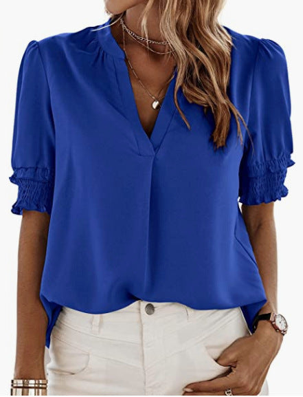 Corliss – Ruched V-Neck Blouse