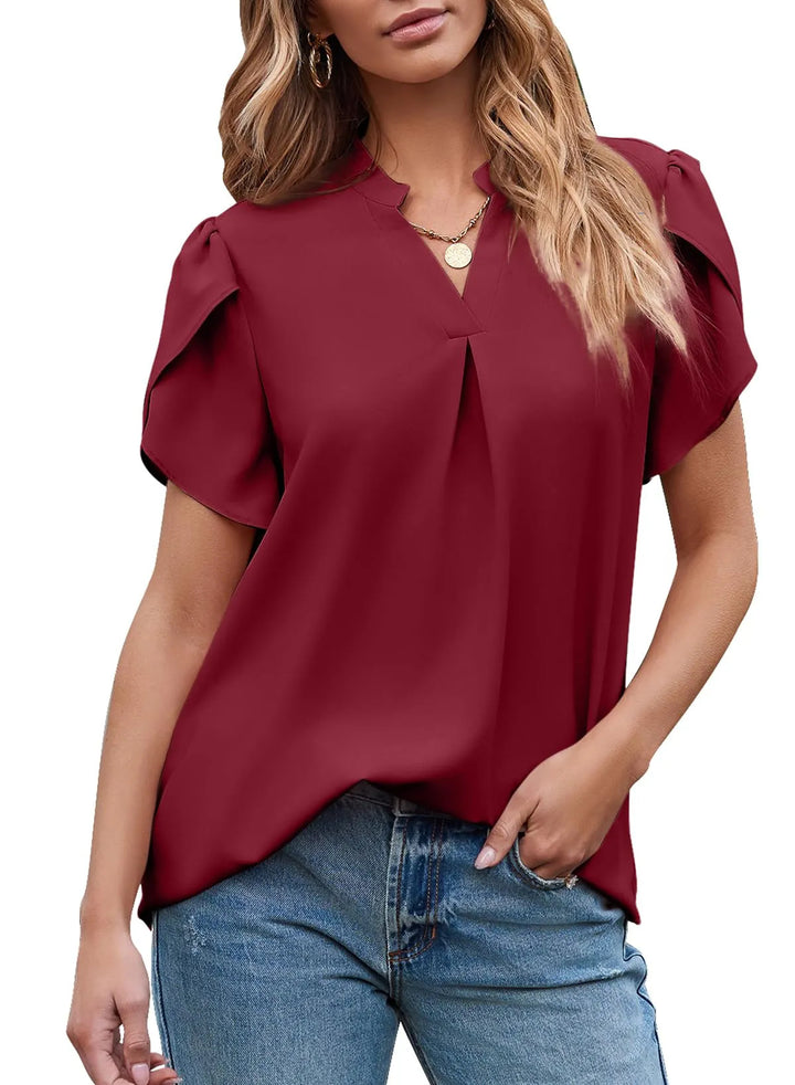 Noelle – Pleated Sleeve V-Neck Blouse