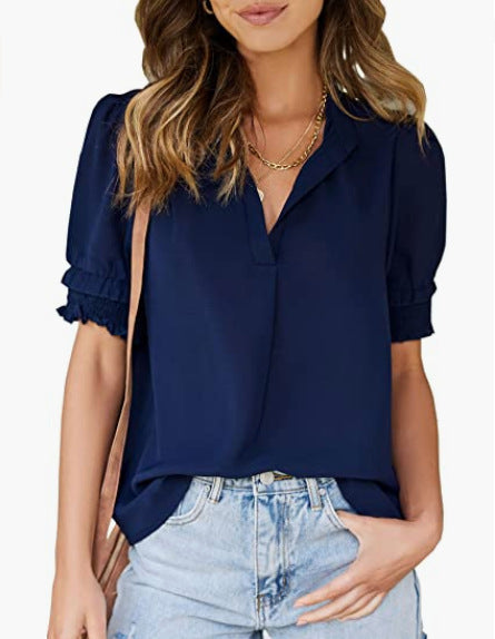 Corliss – Ruched V-Neck Blouse