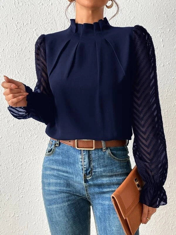 Tegan – Pleated Sheer Sleeve Blouse