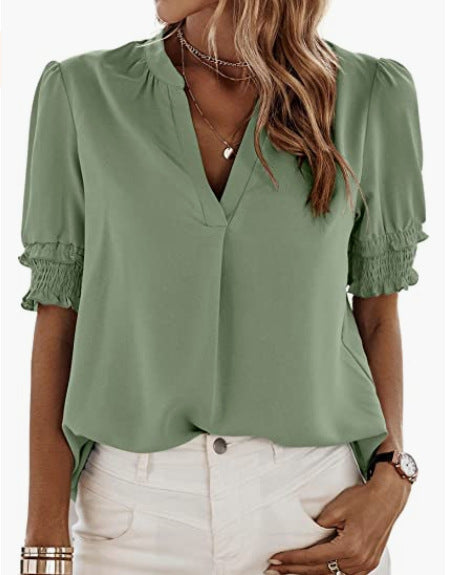 Corliss – Ruched V-Neck Blouse