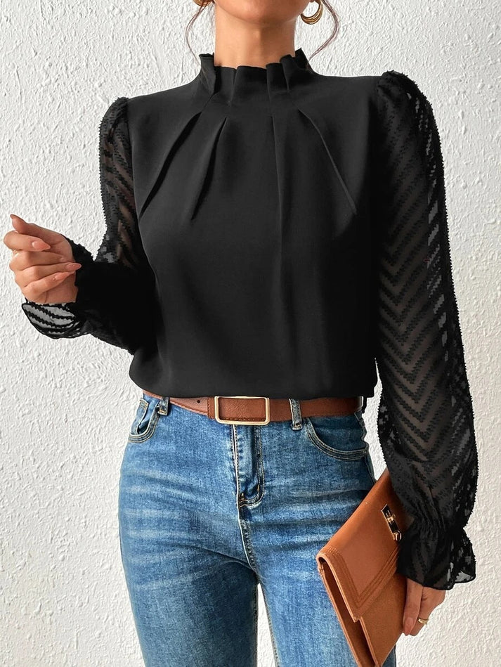 Tegan – Pleated Sheer Sleeve Blouse