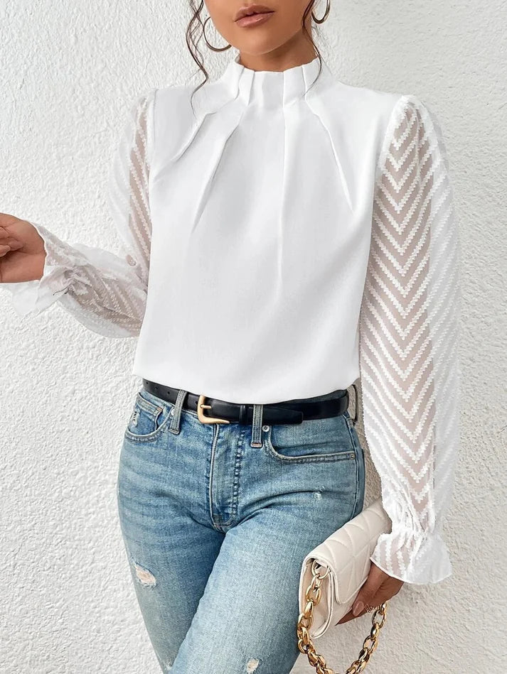 Tegan – Pleated Sheer Sleeve Blouse