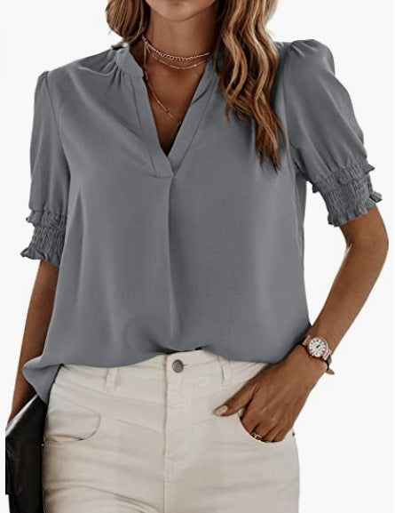 Corliss – Ruched V-Neck Blouse