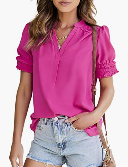 Corliss – Ruched V-Neck Blouse