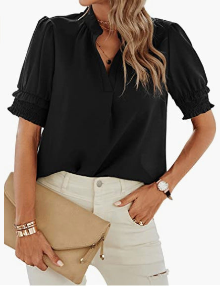 Corliss – Ruched V-Neck Blouse