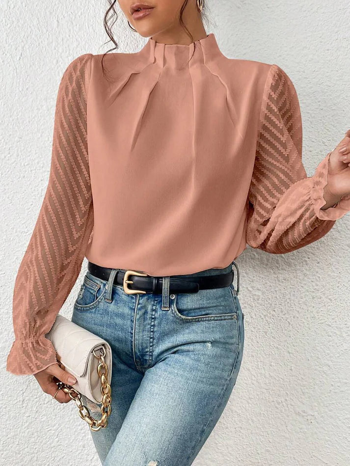 Tegan – Pleated Sheer Sleeve Blouse