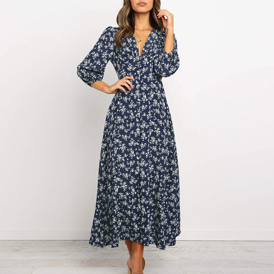 Chloe – Button Front Floral Midi Dress