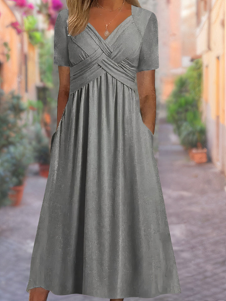 Viola – Empire Midi Dress with Crossover Detail