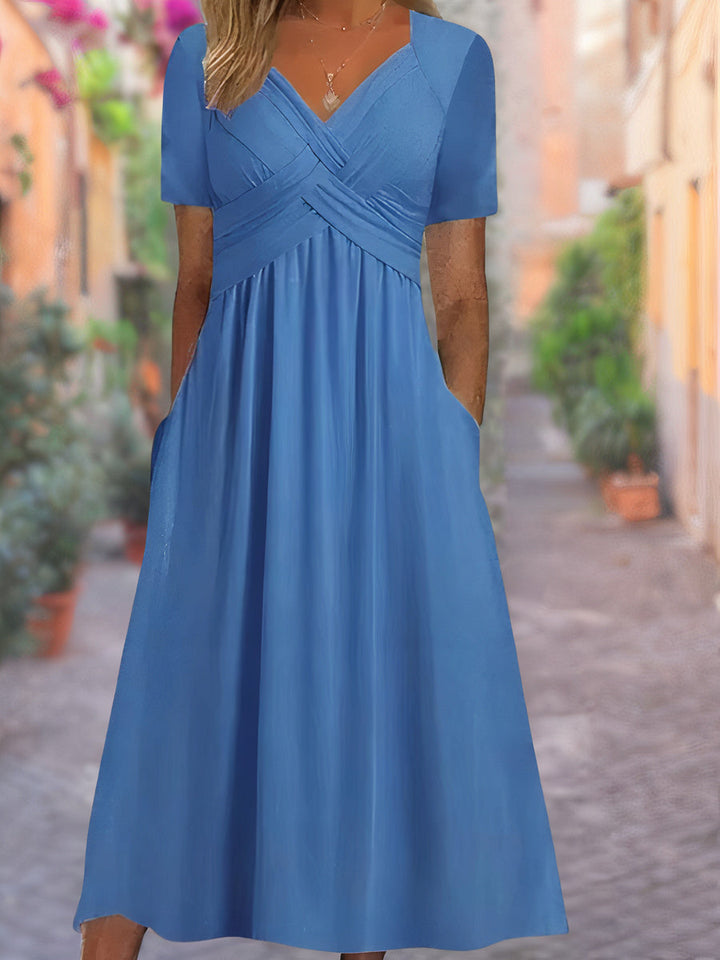 Viola – Empire Midi Dress with Crossover Detail