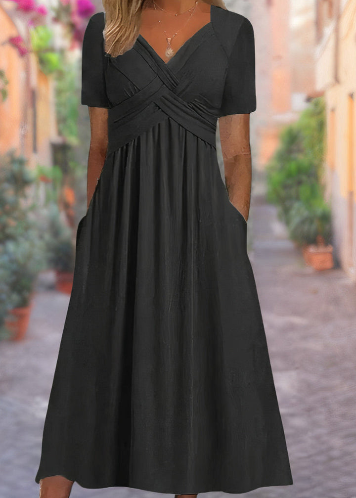 Viola – Empire Midi Dress with Crossover Detail