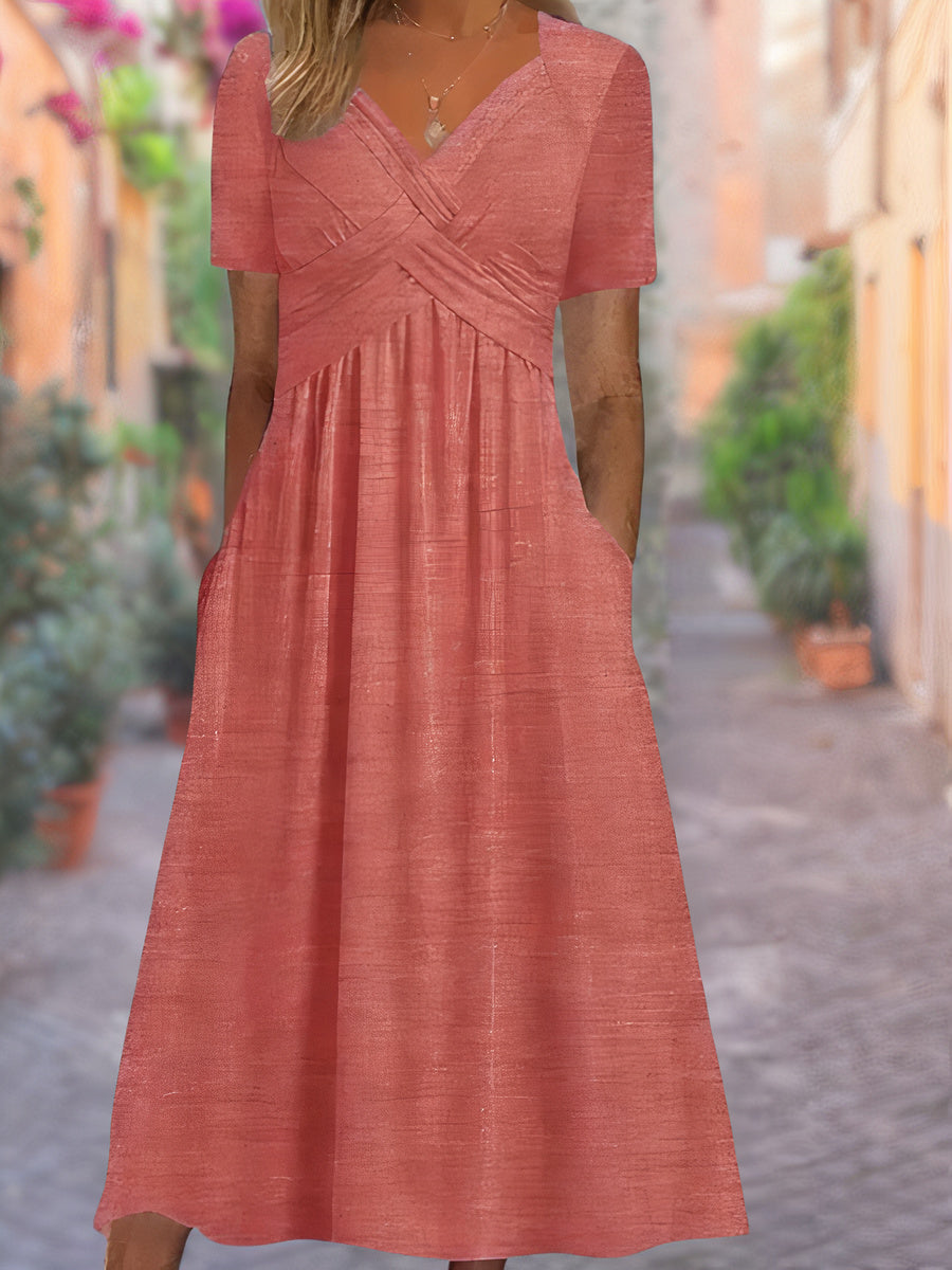 Viola – Empire Midi Dress with Crossover Detail