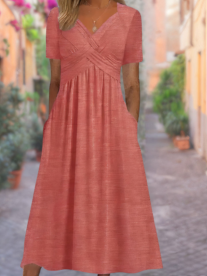 Viola – Empire Midi Dress with Crossover Detail