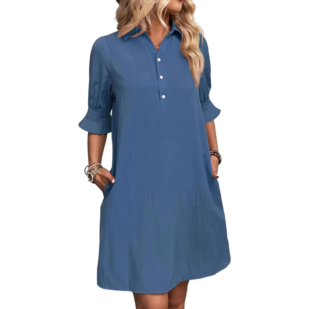 Felicine – Collared Button-Front Shift Dress