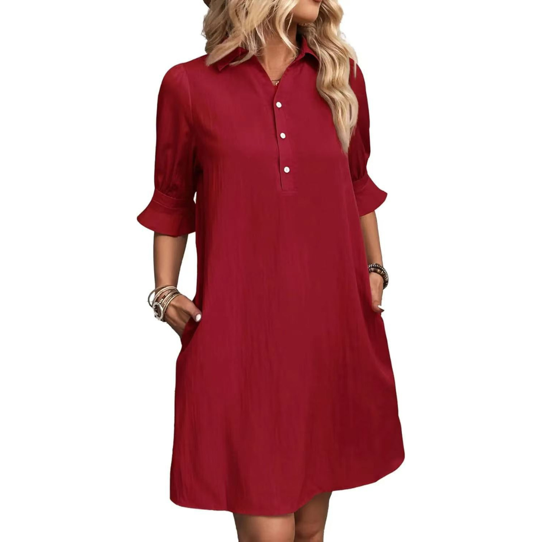 Felicine – Collared Button-Front Shift Dress