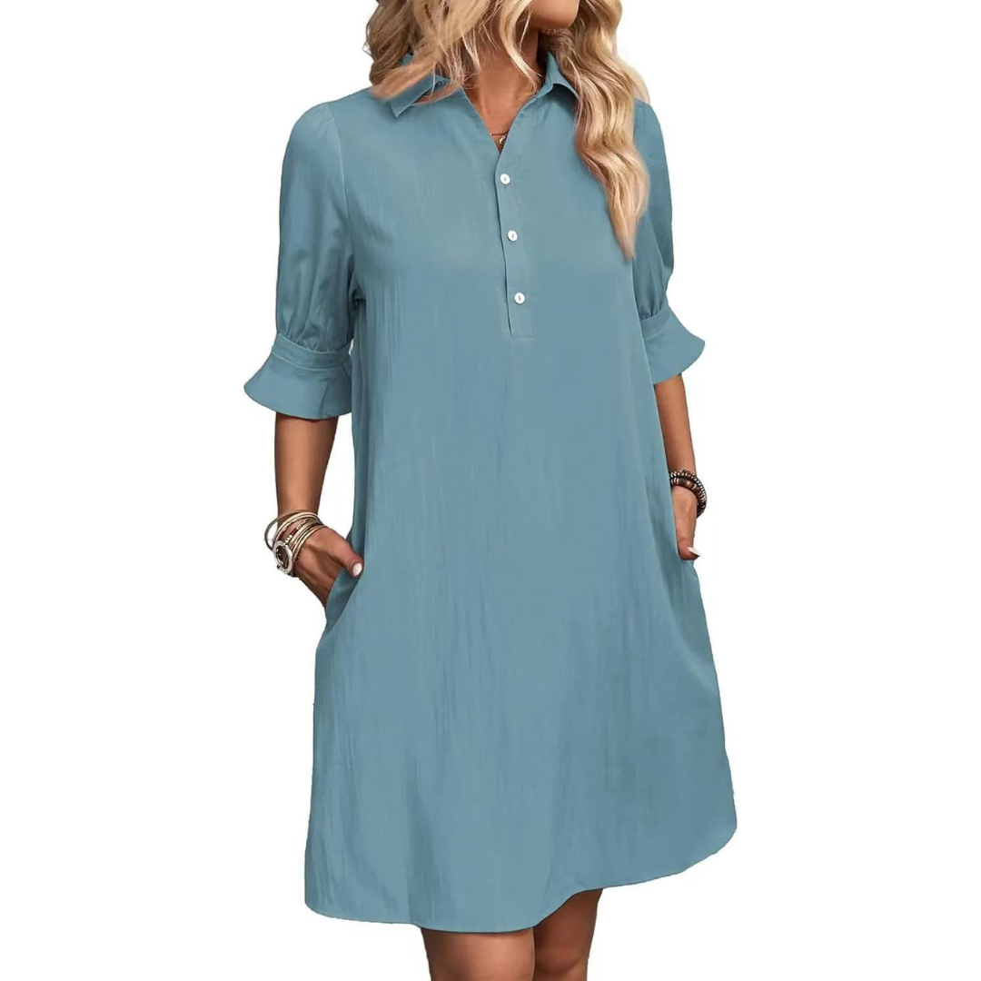 Felicine – Collared Button-Front Shift Dress