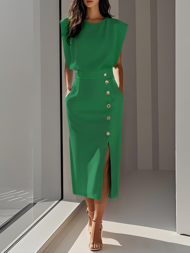 Una – Button Detail Midi Dress