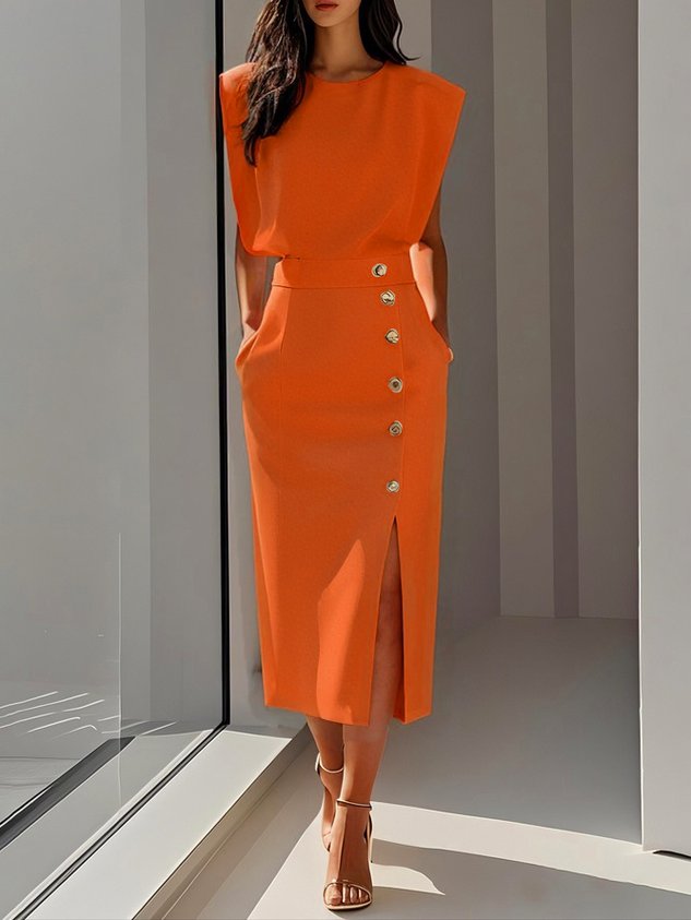 Una – Button Detail Midi Dress