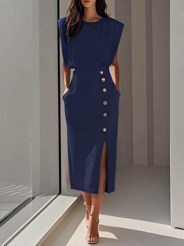 Una – Button Detail Midi Dress