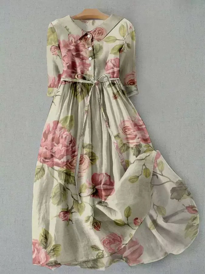 Cyrennia – Floral Buttoned Midi Dress