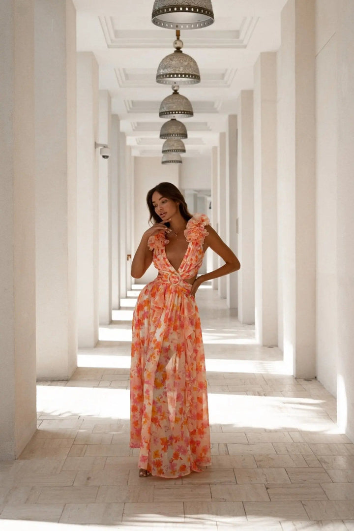 Freya - Clementine Floral Lace-Up Maxi Dress